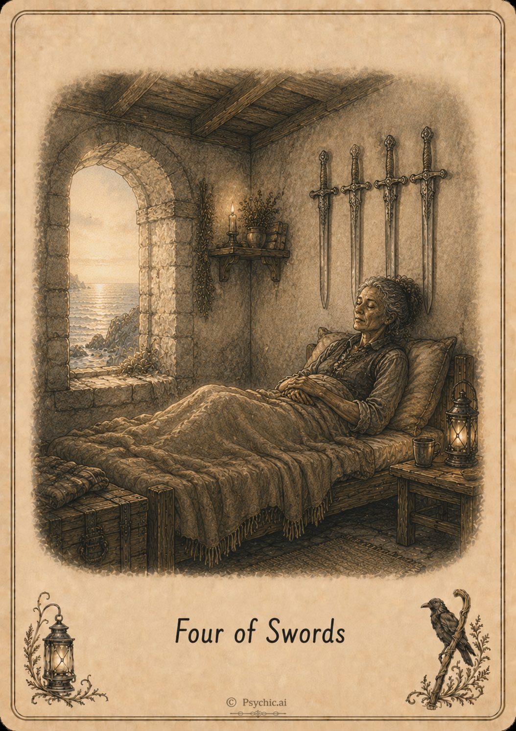 Four of Swords tarot card illustration